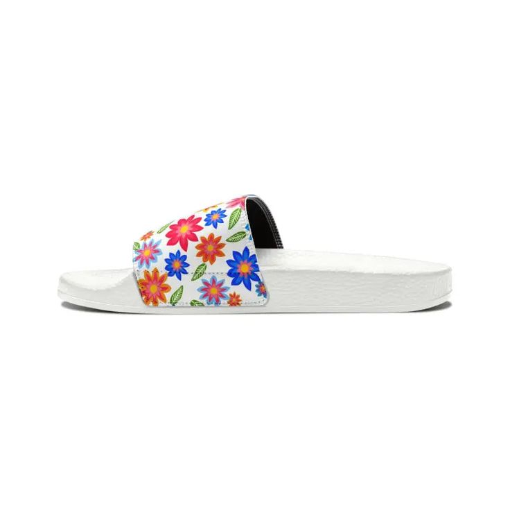 Elevate Your Look With Floral Slide Sandals By DipaliZ!Get ready to take your summer style to the next level with our DipaliZ Floral Slide Sandals! These women's PU slide sandals are a must-have addition to your wardrobe this season.Crafted for both fashion and comfort, these sandals feature high-quality PU outsoles that provide durability and support with every step. The edge-to-edge strap design adds a unique touch to your outfit, while the printed surface ensures long-lasting wear without any White Trendy Slip-on Jelly Sandals, Trendy Slip-on Platform Slippers For Vacation, Trendy Slip-on Platform Slippers For Summer, Slip-on Synthetic Open Toe Platform Slippers, Synthetic Slip-on Platform Slippers With Open Toe, Synthetic Open Toe Platform Slippers, Slip-on Open Toe Platform Slippers, Casual Open Toe Slippers Of Eva Material, Casual Open Toe Slippers