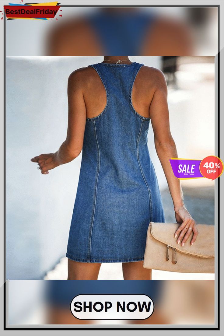 Summer Womens Ladies Sexy Sleeveless V-neck Button Pockets Denim Jean Mini Dress Sleeveless Dark Wash Mini Dress With Pockets, Dark Wash Sleeveless Mini Dress With Pockets, Sleeveless Denim Mini Dress With Buttons, Summer V-neck Denim Dress With Buttons, Sleeveless Denim Mini Dress With Button Closure, Sleeveless Dark Wash Denim Dress With Buttons, V-neck Denim Blue Dress With Button Closure, V-neck Denim Dress With Button Closure, Denim Blue V-neck Dress With Button Closure