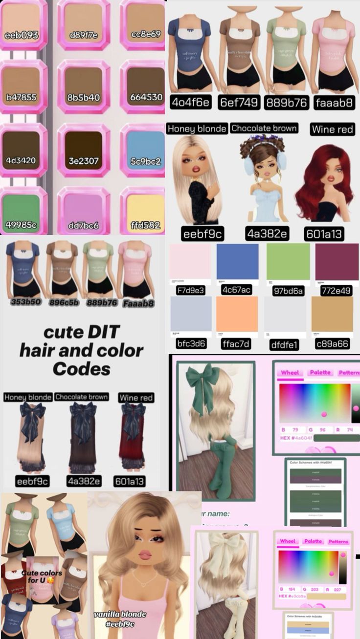 the hair color guide for barbie dolls is shown in multiple colors, and there are many different