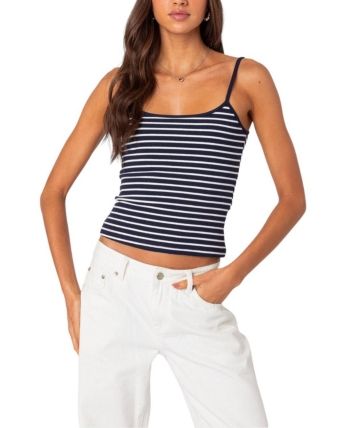 Edikted Gretta Striped Ribbed Tank Top Cute Tank Tops Aesthetic, Cute Summer Tank Tops, Stripped Tops Outfits, Edikted Tops, Tiny Tops, Summer Tube Top, Aesthetic Tops, 2000s Tops, Trendy Tank Tops