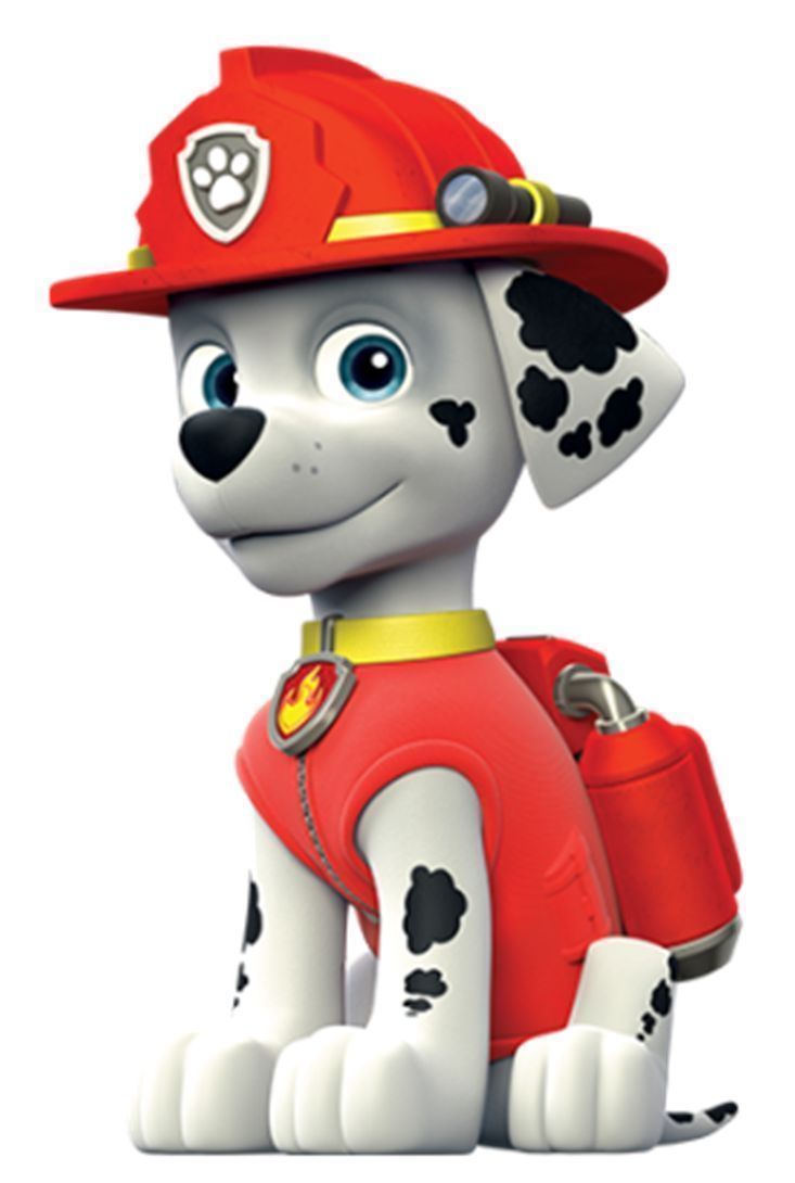 a cartoon dog wearing a fireman's hat and carrying a red toolbox