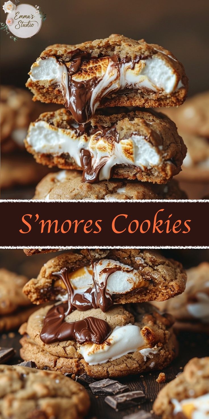 s'mores cookies stacked on top of each other