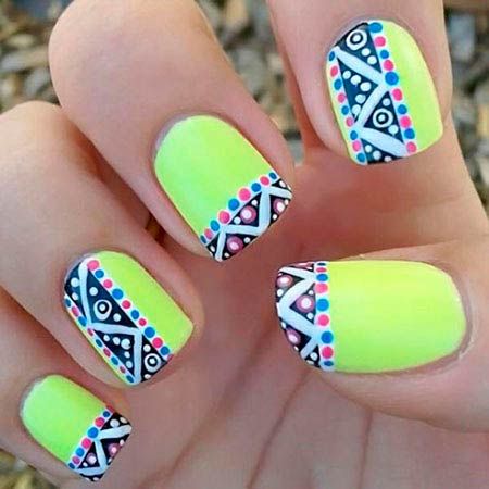 Neon Nail Art Designs  #nailart #neon #nails Aztec Nail Art, Neon Nail Art Designs, Aztec Nails, Neon Nail Art, Unghie Nail Art, Yellow Nail, Nails Yellow, Nail Art Designs Summer, Amazing Nails