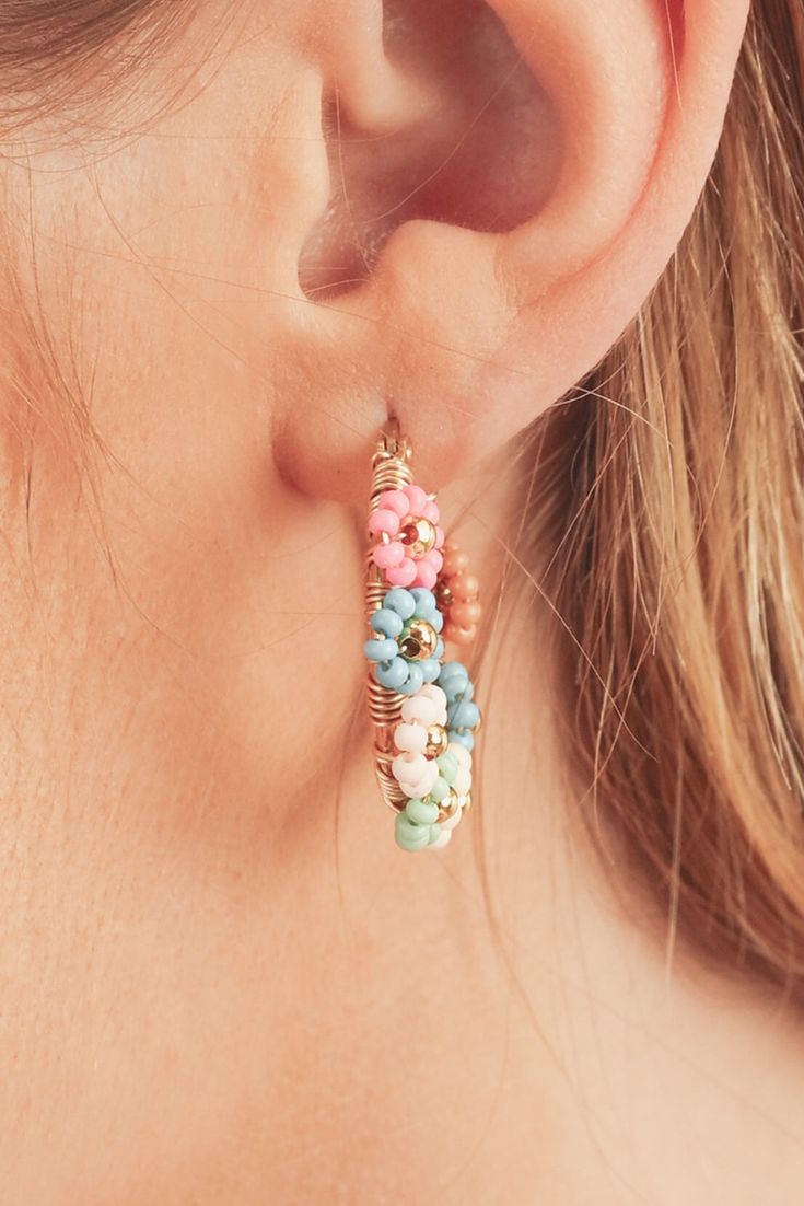 This attractive pair of hoop earrings makes your outfit stand out Colorful flower design brings spring romance to your outlook High-quality materials guarantee long-lasting wear Complete a chic outfit with floral dresses and sandals from farmhouse-signs-and-co Dresses And Sandals, Spring Romance, Flower Hoop Earrings, Party Pattern, Pink Pattern, Pink Style, Floral Color, Chic Outfit, Floral Dresses