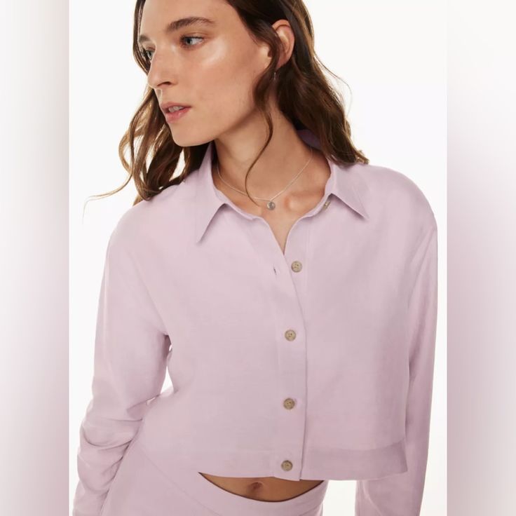 Wilfred Proposal Wilfred Button-Up Shirt. Purchased From Aritzia. Accidentally Ordered 2 And Unable To Return The Extra One Color: Lilac Condition: New With Tags, Will Ship In Original Aritzia Packaging Sold Out On Aritzia Elegant Button-up Cropped Shirt For Work, Spring Long Sleeve Cropped Shirt With Button Cuffs, Chic Single Breasted Top With Lapel Collar, Summer Long Sleeve Cropped Shirt With Buttons, Chic Single-breasted Top With Lapel Collar, Fitted Single Breasted Top With Spread Collar, Elegant Cropped Button-up Shirt For Spring, Elegant Button-up Cropped Shirt For Spring, Spring Office Cropped Long Sleeve Shirt