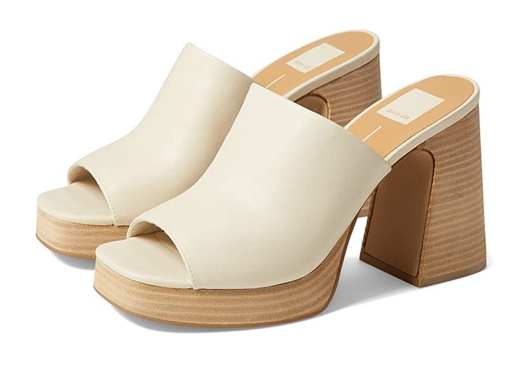 Modern Heels With Removable Insole For Spring, Leather Mules For Everyday Spring Wear, Cushioned Mules For Everyday Spring Wear, Leather Sandals With Stacked Heel For Day Out, Leather Sandals For Everyday Spring Wear, Spring Mules For Everyday Use, Everyday Spring Synthetic Sandals, Modern Mules With Textured Footbed For Spring, Spring Open Toe Mules With Branded Insole