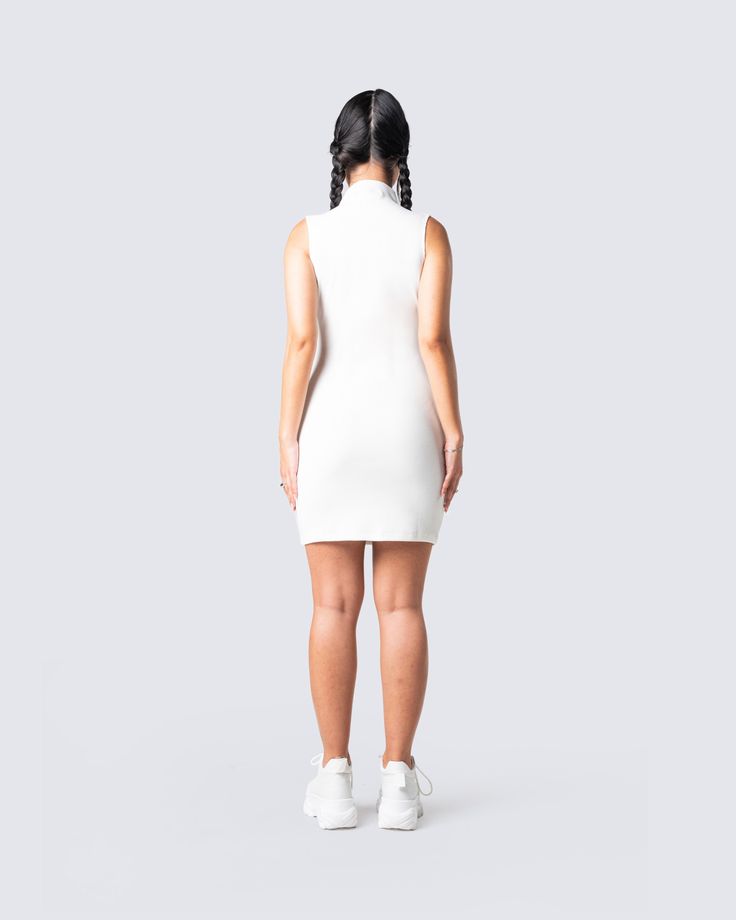 A little white dress is essential for the summertime 🤍 Made from a stretch rib knit, and designed with a mock neck detail, this dress is perfect for an everyday look, or a special night out. 🕊 White Ribbed Stretch Bodycon Dress, Fitted Knee-length Tennis Dress For Spring, Chic Ribbed High Neck Mini Dress, Chic Ribbed Mini Dress With High Neck, Chic Ribbed High-neck Mini Dress, Chic High Neck Ribbed Mini Dress, High Neck Ribbed Mini Dress For Summer, Fitted Mini Length Tennis Dress For Day Out, White Ribbed High Neck Dress