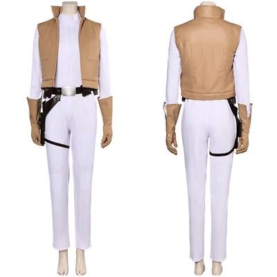 the force awake cosplay costume from star wars is shown in white pants and brown vest