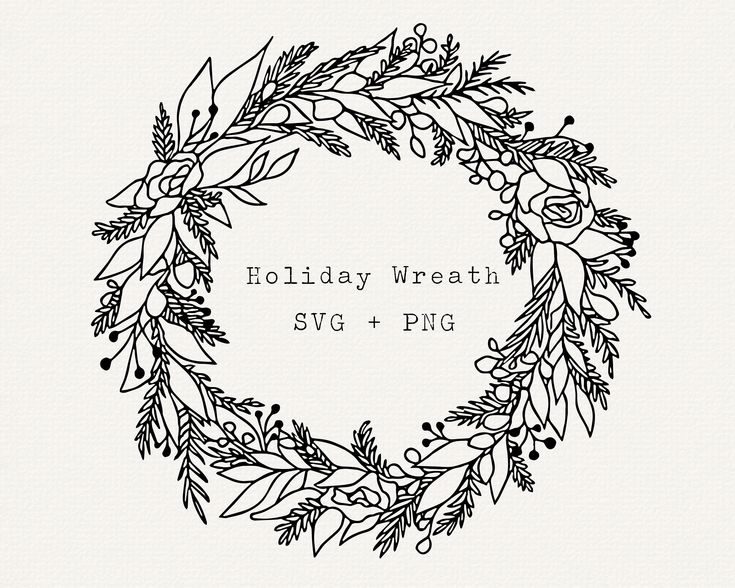 a black and white wreath with the words holiday wreath svg + png on it