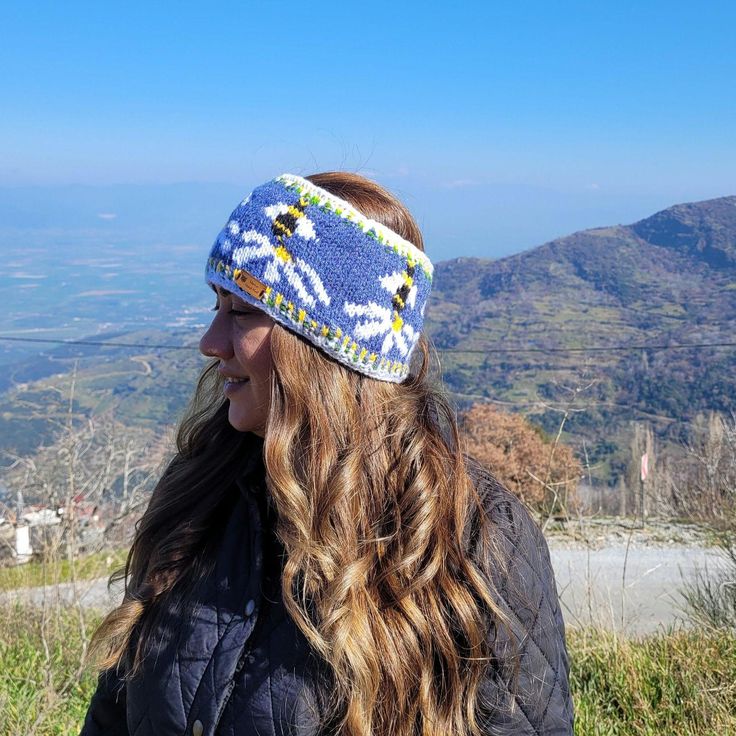 Hand knit winter headband | Bee and flower themed ear warmer | Blue handmade ponytail ear warmer | Women's head wear accessories ✔️QUALİTY : They are made of wool yarn  They will keep your head very comfortable and stylish all seasons. ✔️SIZE: Avaible for S/M/L/XL sizes. Measure your head as shown in the listing photo then decide your sizes. ✔️ DESIGN: They  look great with any outfit, suited for outdoor activities, and casual wear in bright colors all seasons.They are a nice treat for yourself, Handmade One Size Headband For Gift, Handmade Headband Gift, Handmade Blue Headband Hair Accessories, Handmade Blue Headband As Gift, Blue Handmade Headband Hair Accessories, Handmade Blue Headband, Handmade Casual Winter Headband, Casual Handmade Winter Headband, Casual Handmade Headband