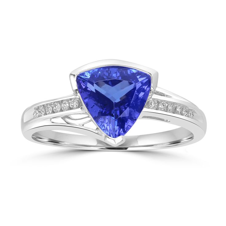 1.75ct AAAA Trillion Tanzanite Ring With 0.06 cttw Diamond in 14K Whit – Top Tanzanite Triangle Ring, Tanzanite Ring, Blue Tanzanite, Tanzanite Gemstone, Fancy Jewellery, Birthday Pictures, 14k White Gold Ring, Ring Style, White Gold Ring