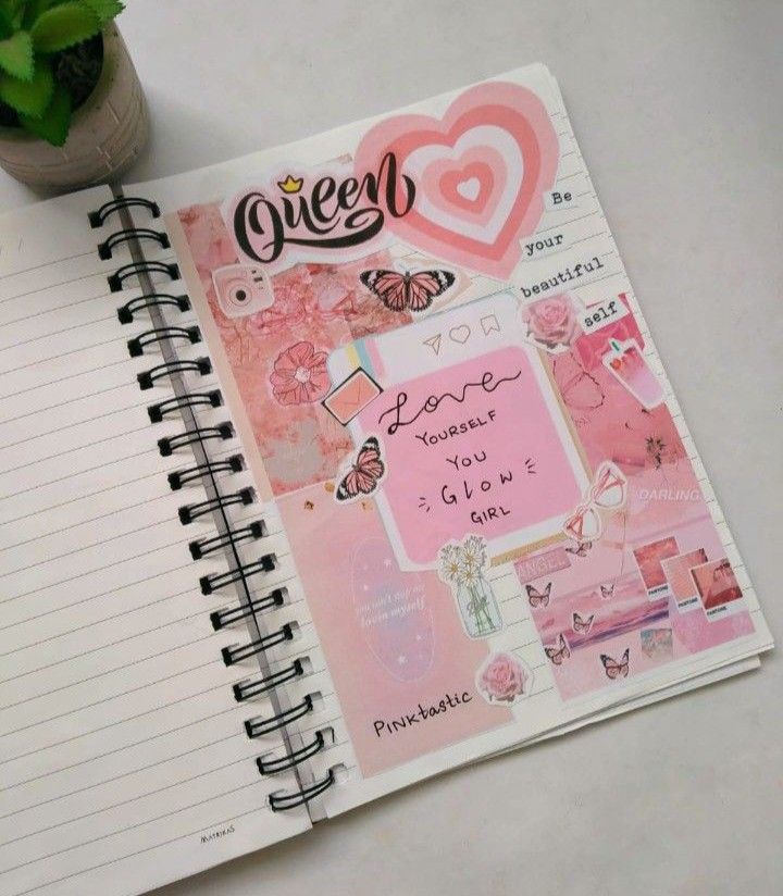 Journal ideas,pink journal. Journal Diary Decoration, Line Diary Ideas, Creative Dairy Writing Ideas, Pink Bujo Ideas, Pink Theme Journal Ideas, Gernaling Ideas, Ideas For Decorating Diary, Aesthetic Journal Drawing Ideas, Journal Ideas Diy Homemade