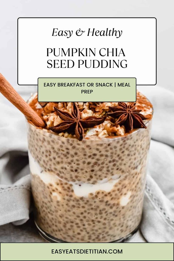 an easy and healthy pumpkin chia seed pudding in a glass jar with cinnamon spice on top