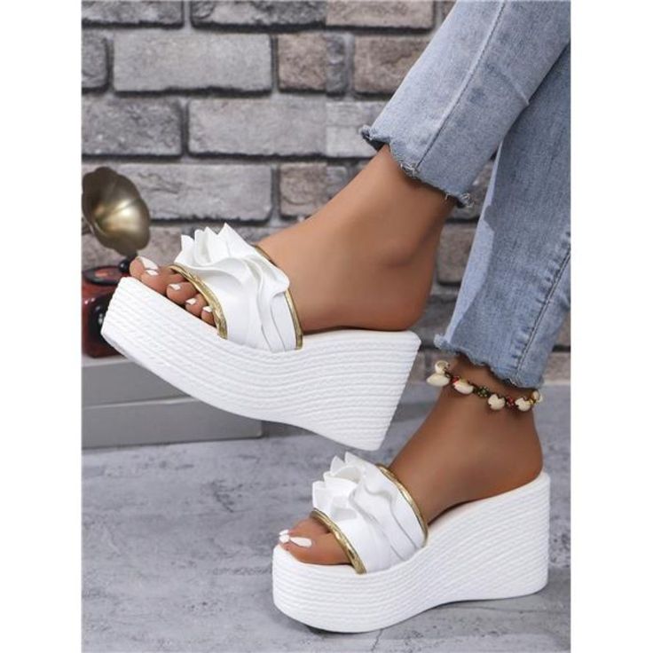 -Item Id 34713224 -Color: White -Style: Fashionable -Toe: Open Toe -Pattern Type: Plain -Strap Type: Ankle Strap -Heels: Wedges -Heel Height: High Heel -Upper Material: Pu Leather -Lining Material: Fabric -Insole Material: Pu Leather -Outsole Material: Pur **Open To Offers!!!** **Bundle To Save More** **30% Off Bundles Of 2 Or More Items!!** ***Orders Go Out Within 5-10 Business Days!! Thank You For Your Patience!! Multiple Sizes And Colors Available In Most Styles Don't See Your Size Or Color L Beach Open Toe Platform Slippers, White Eva Sandals For Vacation, Closed Toe Eva Platform Slippers For Summer, Closed-toe Platform Slippers For Summer, Chic Platform Slippers With Round Toe For Beach, Casual Beach Platform Slippers With Open Heel, Vacation High Heel Platform Slippers, Casual Open Heel Platform Slippers For Beach, Synthetic Wedge Sandals With Open Heel For Vacation