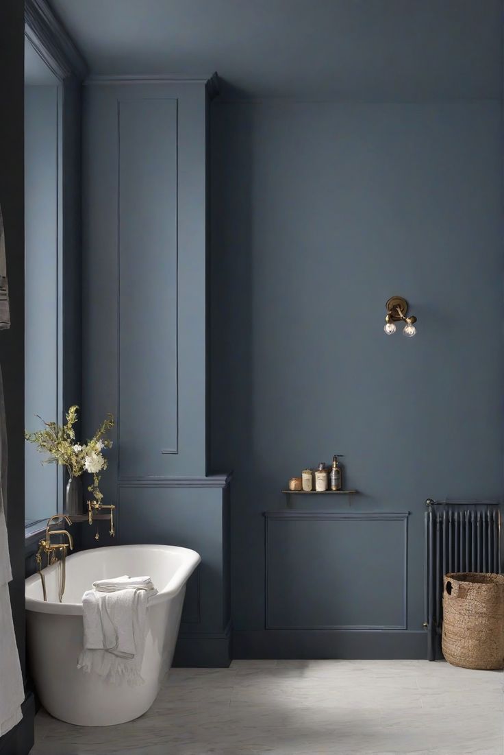 wall paint guide, charcoal blue paint, bathroom walls, SW 2739

home decorating, home interior design, interior bedroom design, kitchen designs Sherwin Williams Smoky Blue Bathroom, Bathroom With Painted Walls, Shades Of Dark Blue Paint, Best Blue Accent Wall Color, Dark Navy Sherwin Williams, Soft Blue Grey Paint Colors, Steel Blue Wall Paint, Deep Blue Grey Paint Colors, Bedroom Bathroom Paint Combo