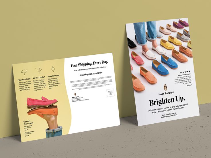 two brochures with different types of shoes on them