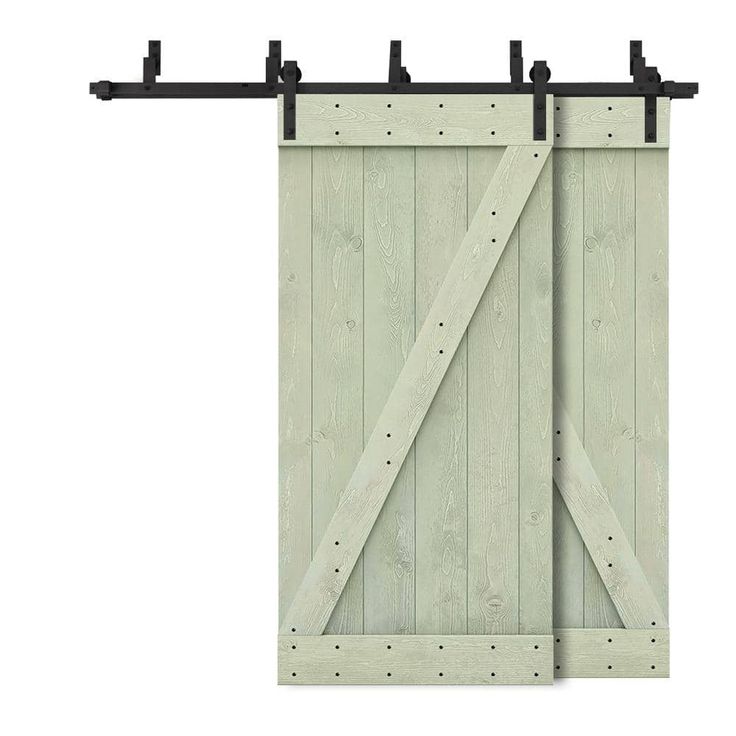 an open sliding door with metal bars on the top and bottom, against a white background