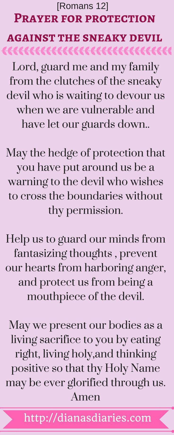 a pink and white poem with the words prayer for protection against the sneaky devil