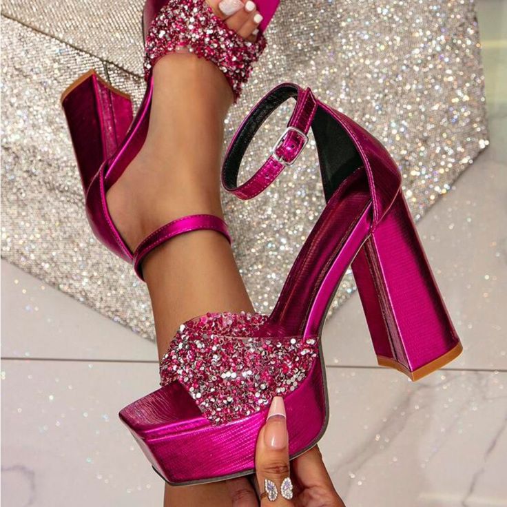 Super Cute And Stylish Ships In 5-10 Business Days Tags: #Shoes #Heels #Party #Newyears #Holiday #Sandals #Gold #Beautiful #Glitter Glamorous Pink Block Heel Sandals, Pink Block Heel Sandals For Prom, Pink Round Toe Sandals For Prom, Pink Ankle Strap Sandals For Prom, Pink Glamorous Synthetic Heels, Glamorous Pink Synthetic Sandals, Glamorous Pink Sandals For Night Out, Glamorous Pink Sandals For Party, Glamorous Pink Synthetic Heels