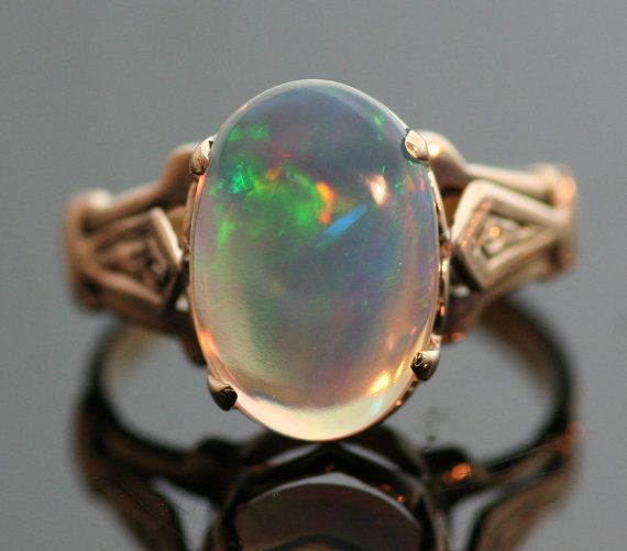 Antique Opal Ring14k Rose Gold by SITFineJewelry on Etsy, $1375.00 Elegant Iridescent Opal Ring With Cabochon, Elegant Iridescent Cabochon Opal Ring, Elegant Oval Iridescent Opal Ring, Antique Opal Ring, Gold Opal Ring, Opal Ring Vintage, Rose Gold Opal Ring, Opal Ring Gold, Antique Ring