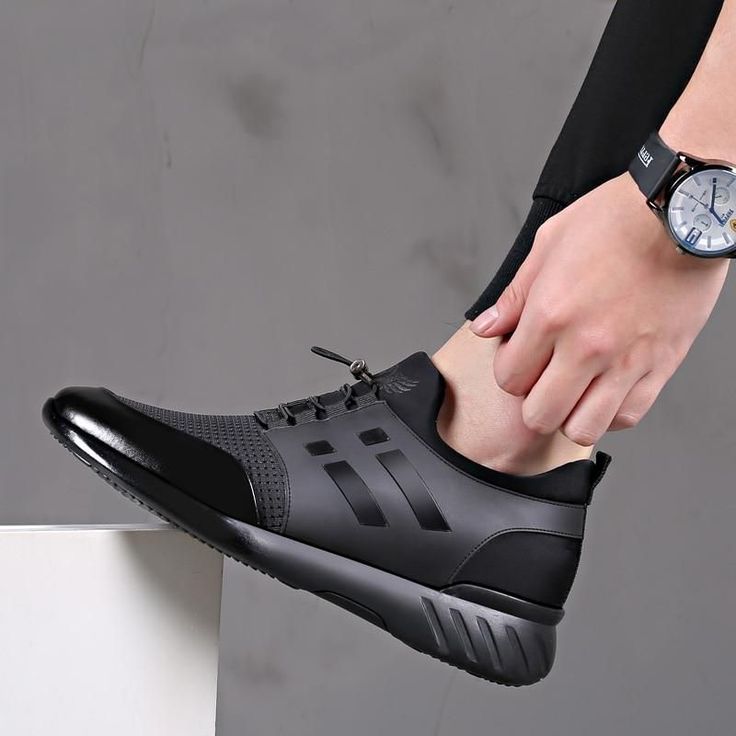 Men's Casual Shoes are crafted from a combination of Lycra and Cow Leather in a British Black style. Stay cool and comfortable with these stylish and practical summer casual shoes. Featuring an air mesh upper, TPU outsole, and slip-on closure, these shoes are perfect for all-day wear. Breathable and sweat-absorbent, you will stay comfortable and dry all day. The height-increasing feature and durable construction will ensure your feet are taken care of no matter the activity. The EVA insole and c Orthopedic Shoes For Men, Leather Shoes Brand, Basket Sport, Boost Shoes, Mens Athletic Wear, Shoe Crafts, Orthopedic Shoes, Mesh Shoes, Summer Black