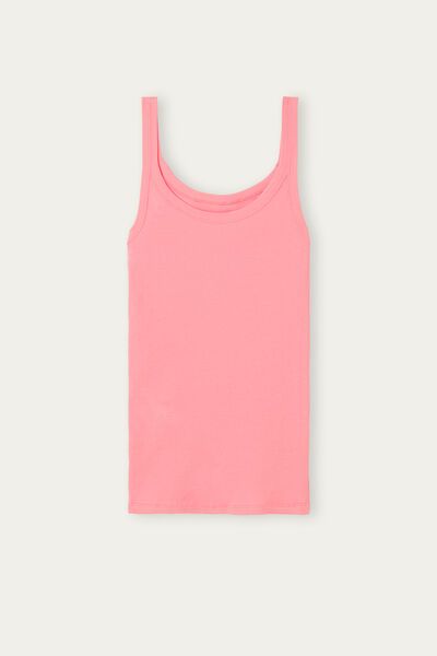 Racerback vest top in Supima® cotton. Designed to be worn as underwear or outerwear. Soft and comfortable. Basic Ribbed Summer Tops, Basic Ribbed Tops For Summer, Basic Summer Tops With Ribbing, Everyday Ribbed Tank Top, Cotton Ribbed Camisole With Spaghetti Straps, Ribbed Cotton Camisole With Spaghetti Straps, Pink Stretch Tank Top For Everyday, Ribbed Spaghetti Strap Tops For Everyday, Everyday Ribbed Spaghetti Strap Tops