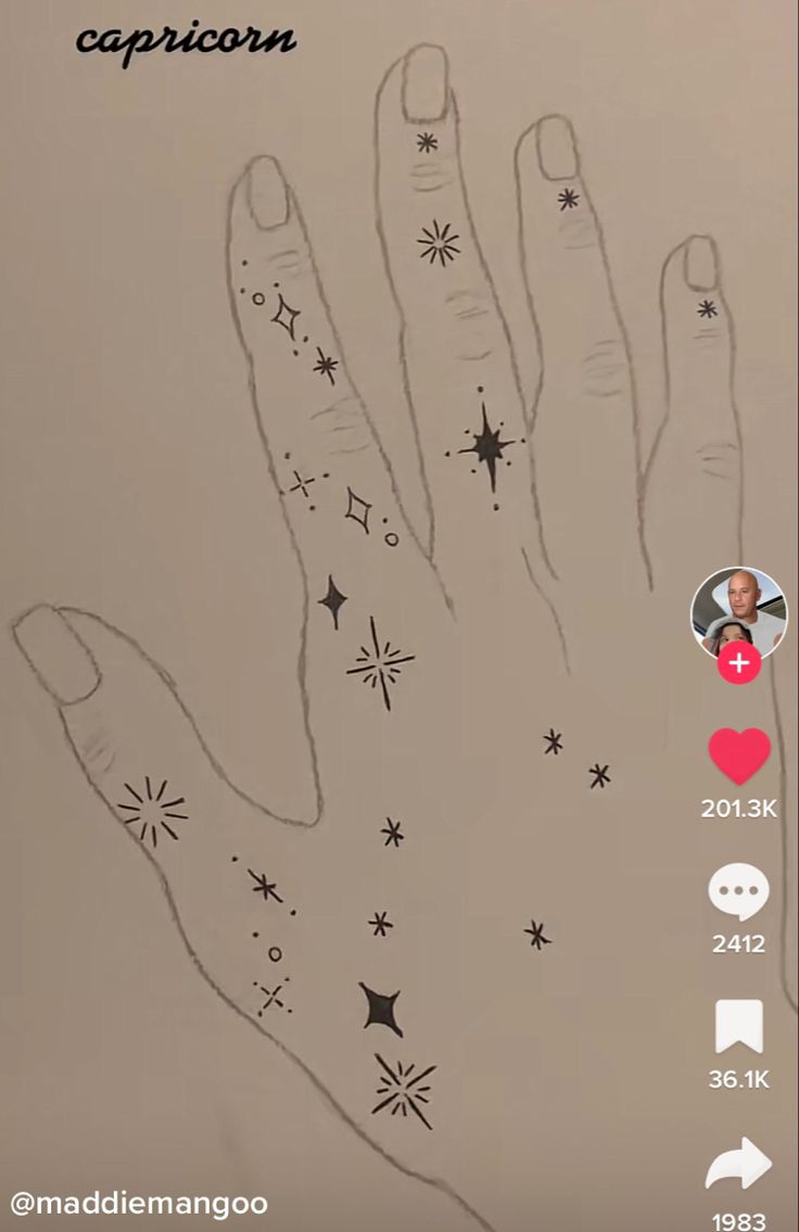 the hand is drawn with stars on it