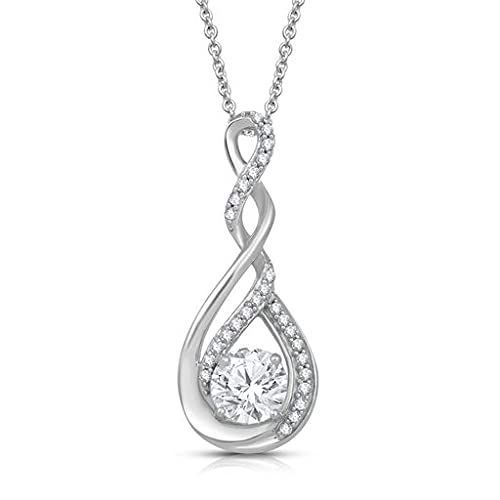 Brand: JeweliliFeatures: White Sapphire Pendant Necklace Length - 27.80mm, Width - 11.70mm, Height- 7.50mm The perfect gift for Valentine's day, promise, birthday, anniversary, Christmas gift. Item is shipped in a beautiful gift box Return on any order within 30 days Details: Shine vividly with this resplendent fashion teardrop pendant. Crafted in Sterling Silver, this elegant style features a pear-shaped shimmering White Sapphire embraced by polished and Diamond-accented cascading-style ribbons Anniversary Gift Necklace With Diamond Accents, Diamond White Necklace For Valentine's Day Gift, Valentine's Day Diamond White Necklace Gift, Valentine's Day Gift Diamond White Necklace, Cubic Zirconia Necklaces For Anniversary Mother's Day, Gift Diamond White Necklace With Diamond Accents, Cubic Zirconia Necklaces For Anniversary And Mother's Day, Silver Birthstone Necklace For Anniversary With Clavicle Chain, Diamond White Necklace With Diamond Accents For Gift