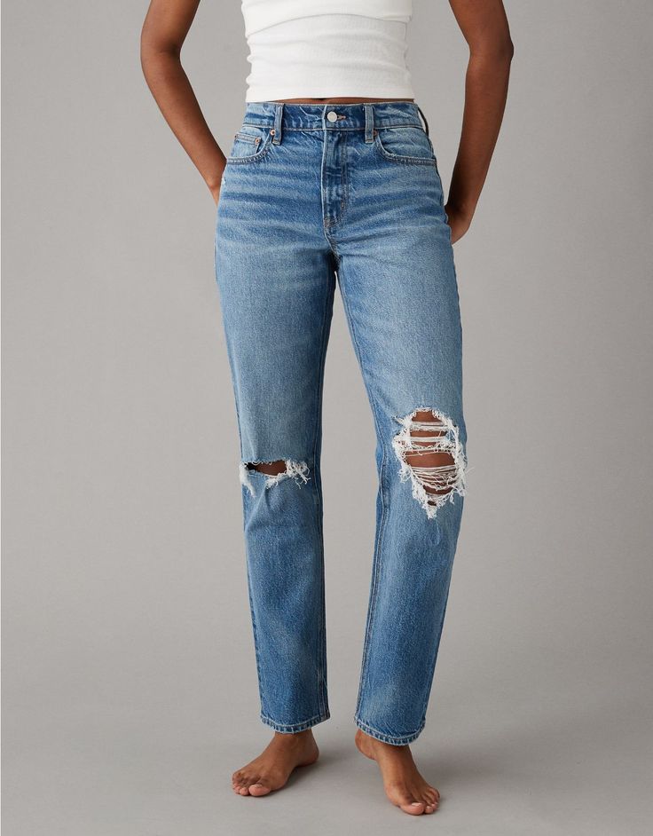 AE Stretch Super High-Waisted Ripped Ankle Straight Jean Womens Trendy Jeans, H&m Jeans Outfit, Jeans For 50 Year Old Women, Casual Calvin Klein Medium Wash Jeans, Woman’s Jeans, Best Women’s Jeans, Nice Jeans Outfit, Jean Styles 2024, Amazon Jeans Women