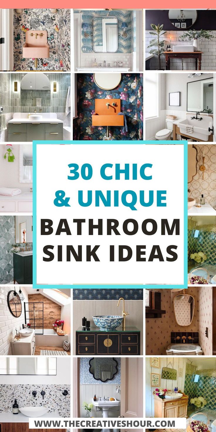 bathroom sink ideas with the words 30 chic and unique bathroom sink ideas on it