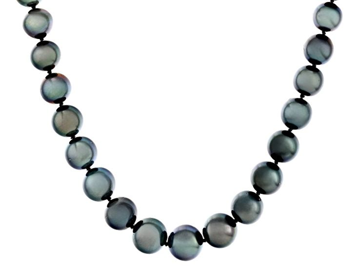 9-11mm Platinum Cultured Tahitian Pearl Rhodium Over 14k White Gold Necklace Tahitian Pearl Necklaces For Anniversary, Round Tahitian Pearl Jewelry With High Luster, Tahitian Pearl Jewelry With High Luster, Tahitian Pearl Round Jewelry For Anniversary, Classic Tahitian Pearl Necklace For Anniversary, Tahitian Pearl Jewelry For Anniversary, Tahitian Pearl Necklace For Formal Occasions, Tahitian Pearl Necklace For Formal Events, Tahitian Pearl Necklace For Formal Wear