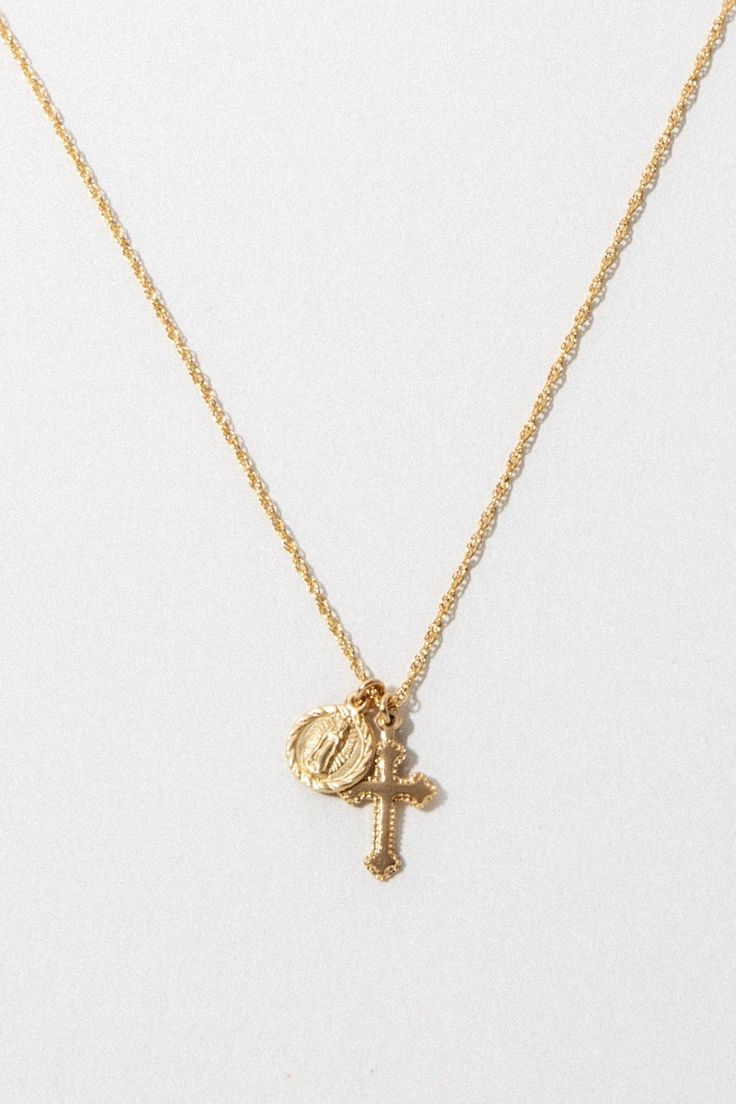 The Hail Mary Dainty Necklace – Child of Wild Cross Neckless, Child Of Wild, Body Decor, Petite Necklace, Christian Icons, Jewelry Accessories Ideas, Hail Mary, Dainty Gold Necklace, Dope Jewelry