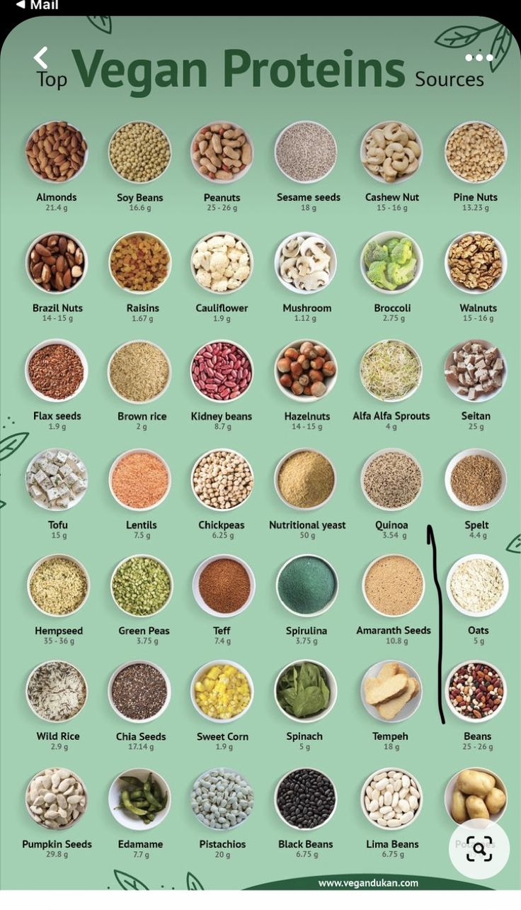 the top vegan proteins sources are shown in this graphic chart, with different types and