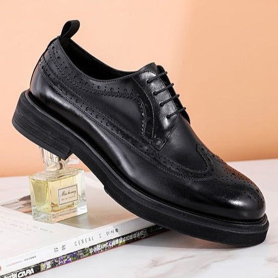 Introducing the LuxeLeather Classic Oxford Shoes, a testament to timeless elegance and sophistication. Crafted with the finest quality genuine leather, these shoes offer durability, style, and comfort. Upgrade your footwear collection and make a statement wherever you go. Invest in luxury and elevate your style with the LuxeLeather Classic Oxford Shoes today. Semi-formal Lace-up Shoes With Rubber Sole And Round Toe, Formal Flat Heel Oxfords With Brogue Detailing, Classic Closed Toe Lace-up Shoes With Textured Sole, Classic Lace-up Shoes With Stitched Sole And Pointed Toe, Leather Wingtip Lace-up Shoes For Fall, Business Lace-up Shoes With Textured Sole And Round Toe, Luxury Leather Shoes With Brogue Detailing And Flat Heel, Fall Leather Shoes With Brogue Detailing, Fall Wingtip Leather Shoes With Stitched Sole