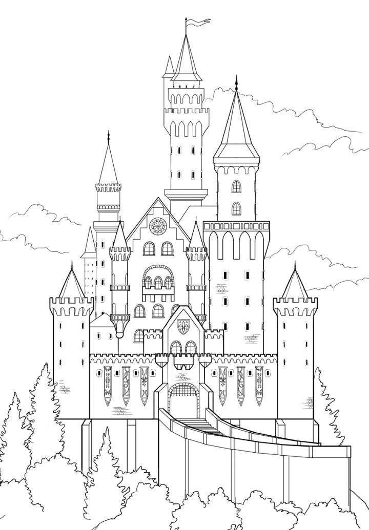 a drawing of a castle in the sky