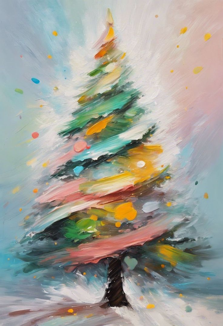 a painting of a colorful christmas tree