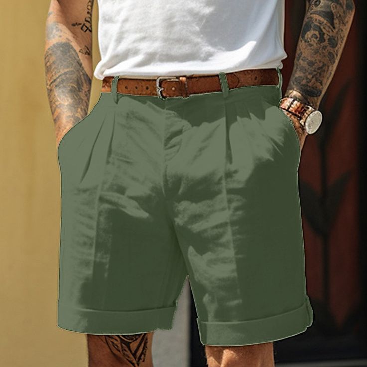 Season:Summer; Fabric:Linen Cotton Blend; Gender:Men's; Style:Designer,Fashion; Occasion:Holiday,Daily,Casual; Fit Type:Regular Fit; Function:Breathable,Comfort; Waistline:Mid Waist; Pattern:Plain; Design:Pleats,Straight Leg,Pocket; Brand:OUKU; Pants Type:Shorts,Linen Shorts,Pleated Shorts,Dress Shorts,Summer Shorts; Fly Type:Button; Front page:FF; Listing Date:12/13/2023; Hips:; Length:; Waist:; Pants Length:Short Khaki Bottoms With Built-in Shorts For Summer, Summer Khaki Bottoms With Built-in Shorts, Fitted Beach Shorts For Summer, Khaki Bermuda Bottoms For Summer, Khaki Shorts For Summer Vacation, Summer Above Knee Shorts With Built-in Shorts, Khaki Shorts With Built-in Shorts For Vacation, Casual Khaki Shorts For Summer, Khaki Shorts For Vacation