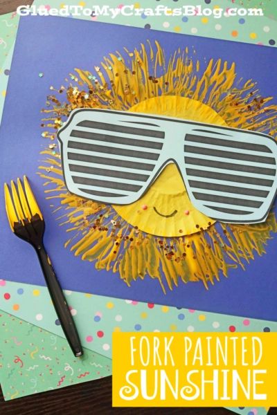 a paper sun with sunglasses on it and a fork next to it that says, for painted sunshine