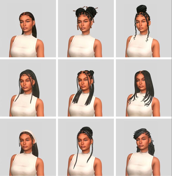 multiple images of the same woman's face in different poses, with various hair styles