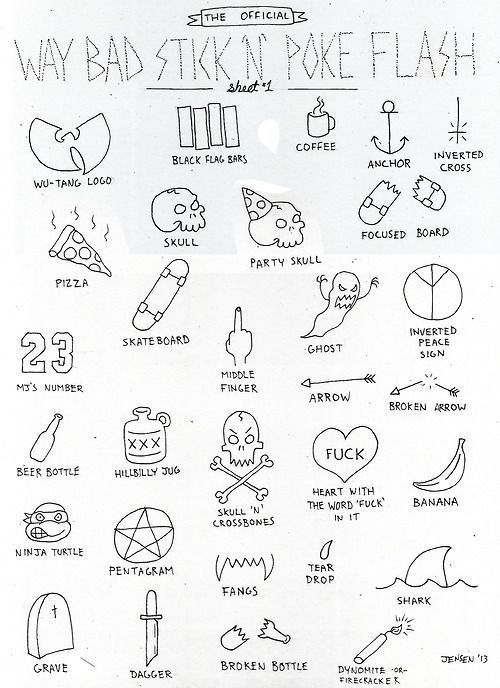 a drawing of different types of tattoos on a white sheet with the words,'way bad