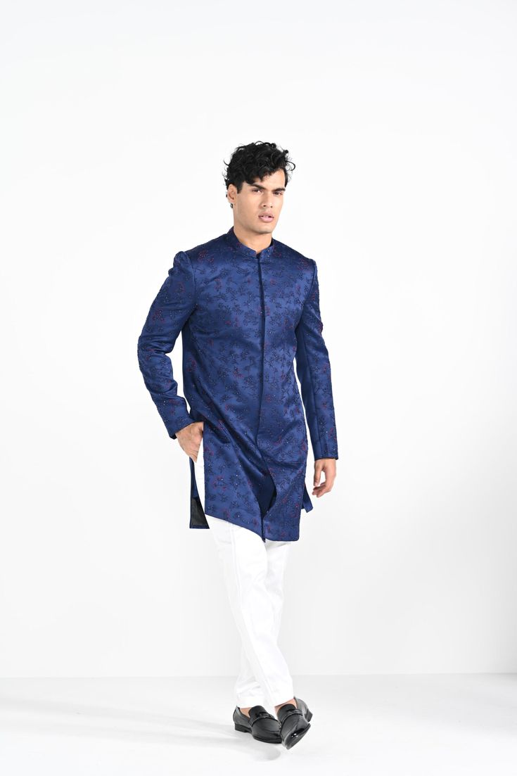 Royal blue Achkan Highlighed with french knots and cutdana paired with a pintuck detail kurta and royal blue colored pant pajama. Color of the actual garment may vary due to lighting conditions during the shoot.
 

Size Chart For Men





	
	
					Men's Size Chart
		

		
		
						
				Size Chart For Men
				Custom Size Measurement Guide
			
			
				
				
				Custom Size Measurement Guide
1. Take your measurements at ease…don’t hold your breath!
2. Be a little generous with the measurements. It’s Bridal Shower Cocktails, Blue French, French Knots, Lehenga Saree, French Knot, Colored Pants, Pin Tucks, Lehenga, Royal Blue