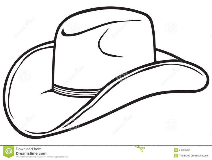 a cowboy hat with a long brimmed, black and white outline on a white background