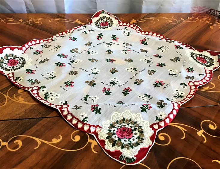 Vintage Valentines Day Hankie. It is about a 13x13 square. Great vintage shape. Great gift idea. New old stock. Vintage Valentines Day, Silent Night, Vintage Valentines, Sewing Notions, Cool Eyes, Vintage Sewing, Christmas Tree Skirt, Vintage Men, Vintage Christmas