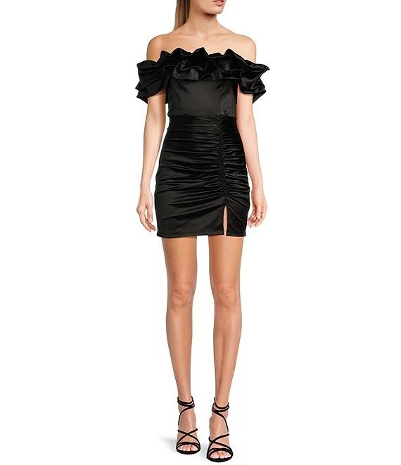 Honey and Rosie Strapless Puffed Off-The-Shoulder Neckline Short Fitted Dress | Dillard's Off-shoulder Puff Sleeve Dress With Ruffles For Evening, Flirty Off-shoulder Strapless Dress For Brunch, Off-shoulder Ruched Mini Dress For Formal Occasions, Party Off Shoulder Dress With Puff Sleeves And Ruffles, Evening Off Shoulder Ruched Mini Dress, Flirty Off-shoulder Mini Dress For Formal Occasions, Flirty Off-shoulder Dress For Brunch, Off-shoulder Ruched Mini Dress For Evening, Ruched Off Shoulder Mini Dress For Evening