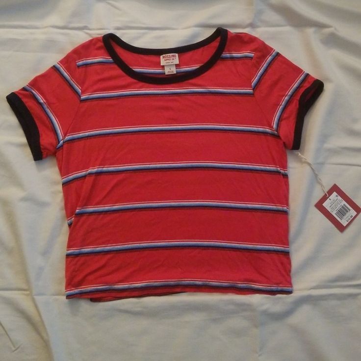 Red Mossimo Striped T Shirt( Blue And White Stripes) 90s Inspired Blue Cotton Top, Red 90s Style Summer T-shirt, Sporty Red T-shirt For Summer, Red 90s Style T-shirt For Summer, Retro Red Crew Neck Top, Red Graphic Print 90s Style Top, 90s Style Red Top With Graphic Print, Red Retro T-shirt For Spring, 90s Inspired Blue Short Sleeve Top