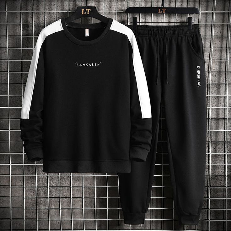 Wiaofellas Autumn Men Casual Sports Set Round Neck Tracksuit Fashion Sweatshirt and Sweatpants 2 Piece Sets Male Sportswear Outfit Set Tracksuit Fashion, Mens Black Vest, Jogger Outfit, Sportswear Outfits, Men Tracksuit, 2 Piece Sets, Track Suit Men, Training Clothes, Oversize Fashion