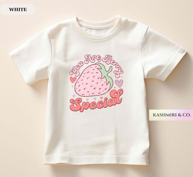 Toddlers will look adorable in this "YOU ARE BERRY SPECIAL" youth short sleeve tee. This lightweight side-seamed shirt maximizes comfort all day long.  Strawberry Toddler Tee, Berry Special Baby Shirt, Valentines Day Shirt, Retro T-Shirt, Natural Summer Hearts Love TShirt, Birthday Gift 🌟100% Airlume combed and ringspun cotton (fiber content may vary for different colors) 🌟Light fabric (3.9 oz/yd² (132 g/m 🌟Retail fit RETURNS: All products are made-to-order and because of the nature of these Cute Cartoon Print T-shirt, Cute White Short Sleeve T-shirt, Sweet White Short Sleeve Top, Sweet Cartoon Print Short Sleeve Tops, Cute Slogan T-shirt, Sweet Graphic Print T-shirt For Birthday, Cute Cotton T-shirt For Birthday, Cute Graphic Print Top For Birthdays, Sweet Cotton T-shirt For Gifts