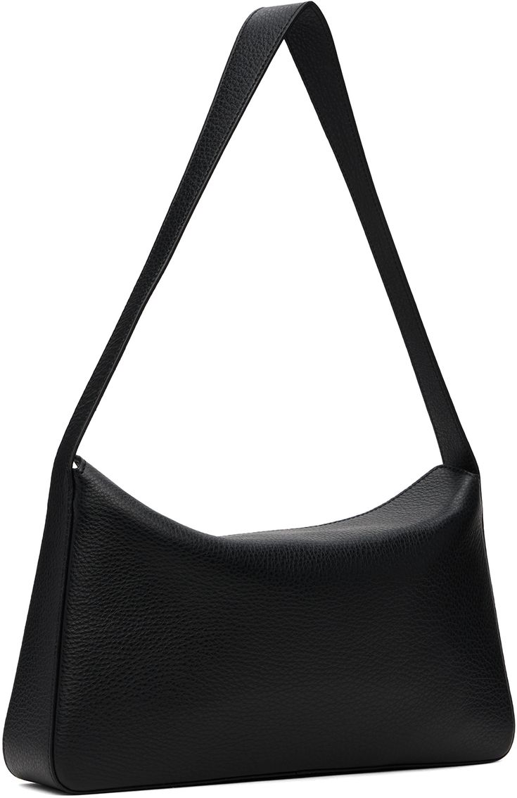 Grained nappa calfskin shoulder bag in black. · Fixed shoulder strap · Logo embossed at face · Magnetic flap · Patch pocket at interior · Faille lining · H6.5 x W12 x D2.5 Supplier color: Grain black Classic Textured Leather Baguette Bag, Black Textured Leather Shoulder Baguette Bag, Black Textured Leather Baguette Shoulder Bag, Modern Textured Leather Baguette Bag, Modern Textured Leather Rectangular Baguette Bag, Formal Rectangular Baguette Bag In Textured Leather, Classic Textured Leather Baguette Bag For Everyday, Black Textured Leather Baguette Bag, Classic Textured Leather Baguette Bag For Daily Use