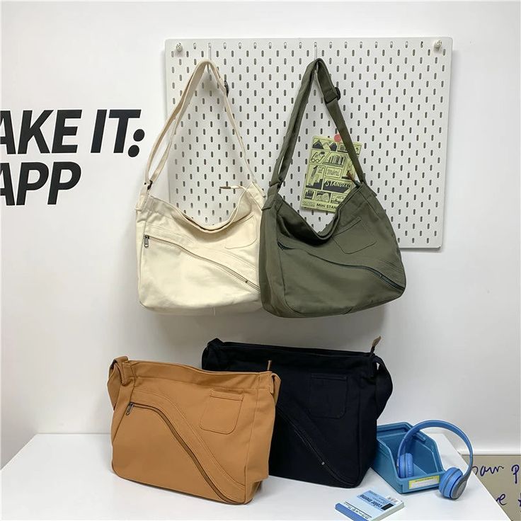 UAKISS - New Trendy Female Shoulder Bag Cool Canvas School Messenger Bag Male Large Capacity Tote Fashion Travel Crossbody Bags For Women Trendy Khaki Shoulder Bag With Zipper Pocket, Casual High-capacity Shoulder Bag, Travel Crossbody Bags, Messenger Bags For School, Mens Satchel, Female Shoulder, Travel Crossbody, Big Shoulders, Crossbody Bags For Travel