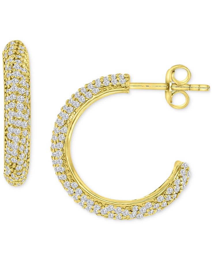 in stock 14k Gold Pave Setting Hoop Earrings, 14k Gold Hoop Earrings With Pave Setting, 14k Gold Pave Hoop Earrings, Fine Jewelry Hoop Earrings With Pave Setting, Macy's Yellow Gold Cubic Zirconia Earrings, Gold Hoop Earrings With Pave Setting, Macy's Gold Earrings With Diamond Accents, Macy's Gold Diamond Earrings For Anniversary, Yellow Gold Cubic Zirconia Hoop Jewelry